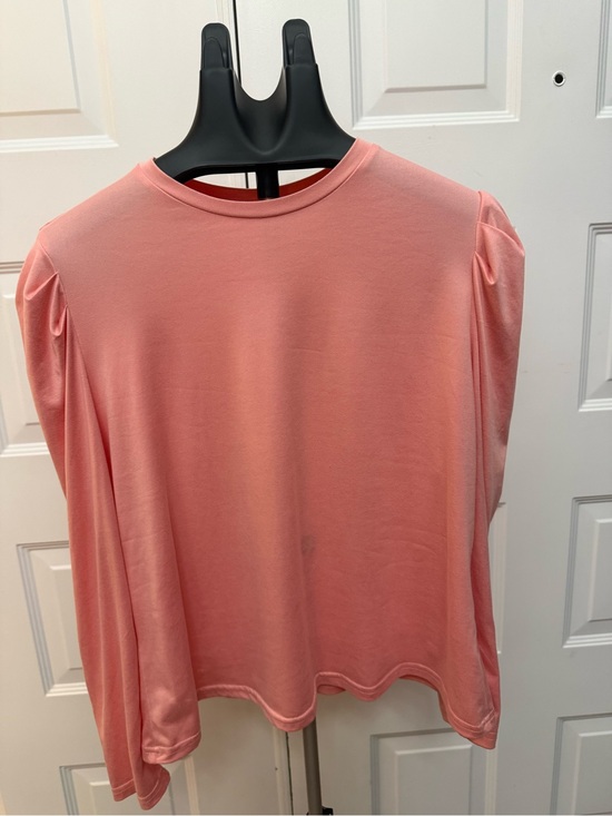 SHEIN Tops - SHEIN Coral Pink Puff-Sleeve Crewneck Top